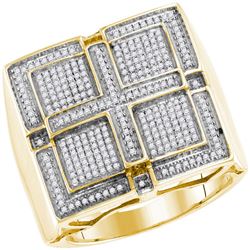 10kt Yellow Gold Mens Round Pave-set Diamond Square Cross Cluster Ring 1/2 Cttw
