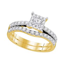 14K Yellow Gold Princess Diamond Bridal Wedding Engagement Ring Band Set 7/8 Cttw