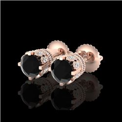 3 ctw Fancy Black Diamond Art Deco Stud Earrings 18K Rose Gold
