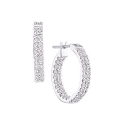 14kt White Gold Round Diamond Inside Outside Double Row Hoop Earrings 1.00 Cttw