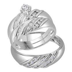 14kt White Gold His & Hers Round Diamond Round Matching Bridal Wedding Ring Band Set 1/4 Cttw
