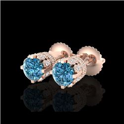 1.75 ctw Fancy Intense Blue Diamond Art Deco Earrings 18K Rose Gold