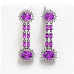 10.4 ctw Amethyst & Diamond Earrings 14K White Gold