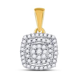 10kt Yellow Gold Round Diamond Square Frame Cluster Pendant 1/8 Cttw