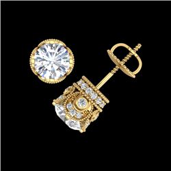 3 ctw VS/SI Diamond Solitaire Art Deco Stud Earrings 18K Yellow Gold