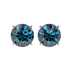 3 ctw Certified Intense Blue Diamond Stud Earrings 10K White Gold