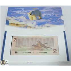 1986 UNCIRCULATED CANADA $2 NOTE AND COIN SET