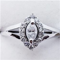 70) 14K WHITE GOLD FANCY CUT DIAMOND HALO RING,