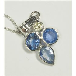 30) 14K WHITE GOLD SAPPHIRE & DIAMOND PENDANT W/