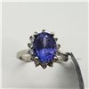 Image 1 : 5) 14K WHITE GOLD TANZANITE & DIAMOND HALO RING,