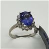 Image 2 : 5) 14K WHITE GOLD TANZANITE & DIAMOND HALO RING,