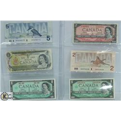 LOT OF 6 VARIOUS CANADA BANK NOTES