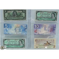 LOT OF 6 VARIOUS CANADA BANK NOTES