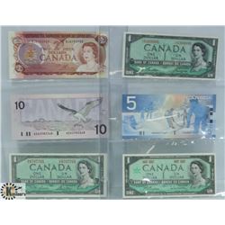 LOT OF 6 VARIOUS CANADA BANK NOTES