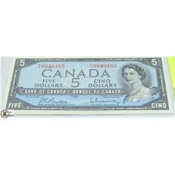 1954 $5 CANADIAN BILL SERIAL #FX9840165