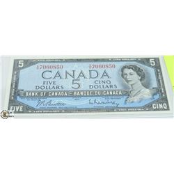 1954 $5 CANADIAN BILL SERIAL #IS7060850