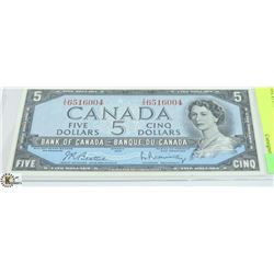 1954 $5 CANADIAN BILL SERIAL #IX6516004