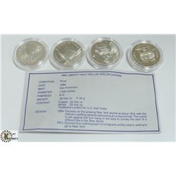 1986-1995 LOT OF 4 USA PROOF HALF DOLLAR 50 CENTS