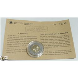1996 CANADA $2 TEST TOKEN WITH COA ROYAL CANADIAN
