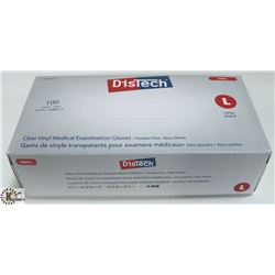 BOX OF 100 SIZE LARGE DISTECH CLEAR VINYL MEDICAL