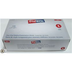 BOX OF 100 SIZE LARGE DISTECH CLEAR VINYL MEDICAL