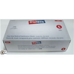 BOX OF 100 SIZE LARGE DISTECH CLEAR VINYL MEDICAL