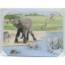 AFRICAN WILDLIFE SCENE ON CANVAS, 40 X 30