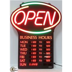 LED OPEN SIGN WITH BUSINESS HOURS, 19 X 25