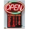 Image 1 : LED OPEN SIGN WITH BUSINESS HOURS, 19 X 25