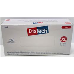 BOX OF 100 SIZE XLARGE DISTECH CLEAR VINYL MEDICAL