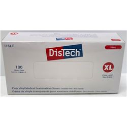 BOX OF 100 SIZE XLARGE DISTECH CLEAR VINYL MEDICAL