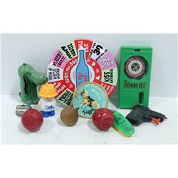 BAG OF OLD TOYS GUN BOATS TO WOOD TOPS