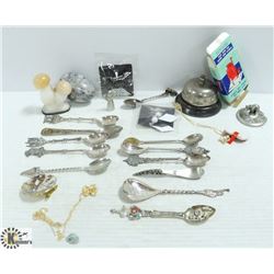 BAG OF DESK BELL AND OTHER VINTAGE ITEMS