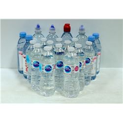 BOX OF BOTTLED SMART & EVIAN WATER