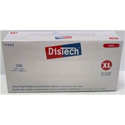 BOX OF 100 SIZE XLARGE DISTECH CLEAR VINYL MEDICAL