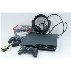 PS3 VIDEO GAME SYSTEM WITH 1 CONTROLLER, HEADSET