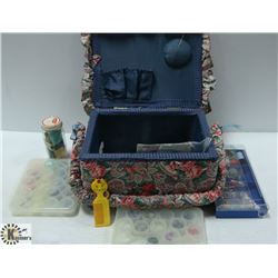 VINTAGE SEWING BASKET WITH CONTENTS