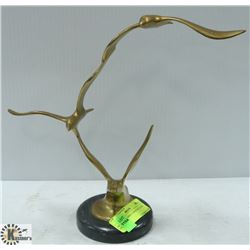 BRASS & MARBLE BIRDS IN FLIGHT FIGURE