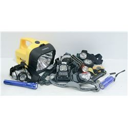 BOX OF 6 FLASHLIGHTS AND 9 VARIOUS HEAD