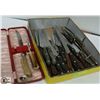 Image 1 : BOX W/ VINTAGE CHEFS KNIVES AND CARVING KNIVES.