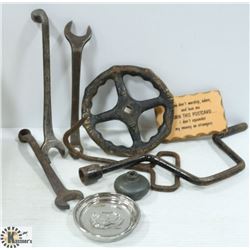 BOX OF ASSORTED COLLECTIBLES, TOOL ETC