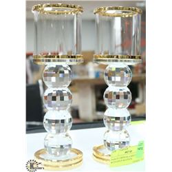 PAIR OF CRYSTAL CANDLE HOLDERS WITH GOLD ACCENTS