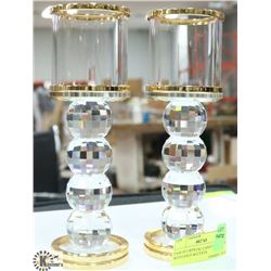 PAIR OF CRYSTAL CANDLE HOLDERS WITH GOLD ACCENTS