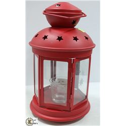 LARGE RED METAL & GLASS GARDEN CANDLE