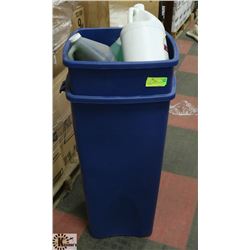 2 GARBAGE BINS WITH ASSORTED CLEANERS