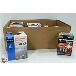 BOX OF SYLVANIA HALOGEN BULBS & MORE