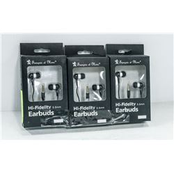 LOT OF 3 HI FIDELITY 3.5MM EAR BUDS