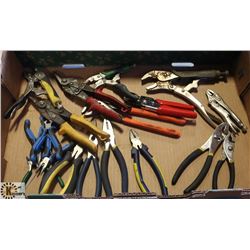 LARGE FLAT FULL OF VICE GRIPS, SNIPS,