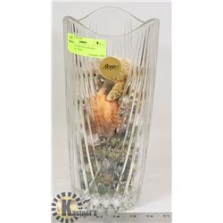 CRYSTAL VASE FULL OF SEA SHELLS, 12" TALL