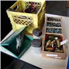 Image 1 : TRAY OF BRASS VALVES AND METAL NUTS AND BOLTS AND CRATE OF TOOLS AND HARDWARE